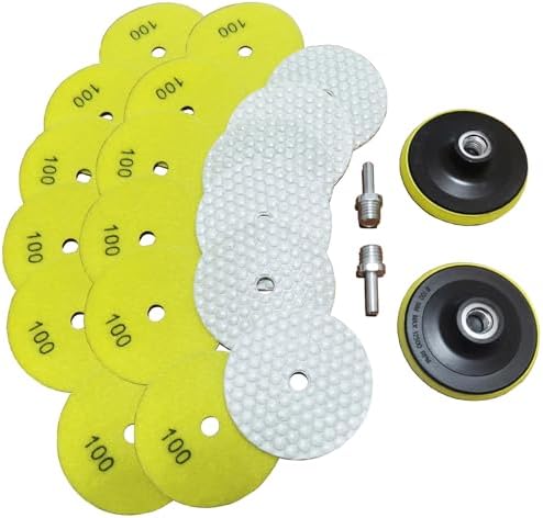16 Packs Dry Diamond Polishing Pads Grit 100, 4 Inch Dry/Wet Granite Sanding Pad for Bufffing Marble Quartz Concrete Stone Tiles Used for Grinder Polisher Drill