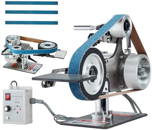 VEVOR Belt Grinder Sander, 30 x 1-Inch Variable Speed Belt Polisher with VFD, 550W Polishing Grinding Machine with 2 Grinding Moulds & 3PCS Sanding Belts for Metalworking, Knife Making