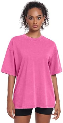 Womens Vintage Oversized T Shirts Acid Washed Baggy Cotton Tee Workout Gym Shirts Boyfriend Short Sleeve Tops