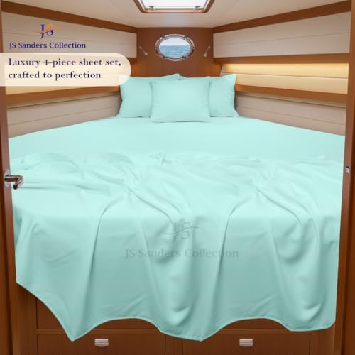 JS Sanders Collection 4PC Boat Sheet Set Universal V Berth, Aqua Blue