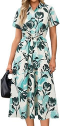Newshows Women's Work Business Casual Outfits Tie Waist Midi Shirt Dress