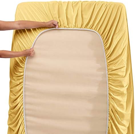 Hearth & Harbor King Size Sheets - 4 Piece Bed Sheet Set, Hotel Luxury Double Brushed Bed Sheets - Extra Soft Bedding Sheets & Pillowcases, King, Mellow Yellow