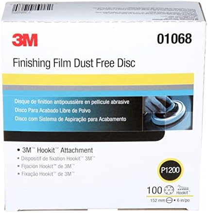 3M Hookit Finishing Film Abrasive Disc 260L, 01068, 6 in, Dust Free, P1200, 100 Discs per Carton