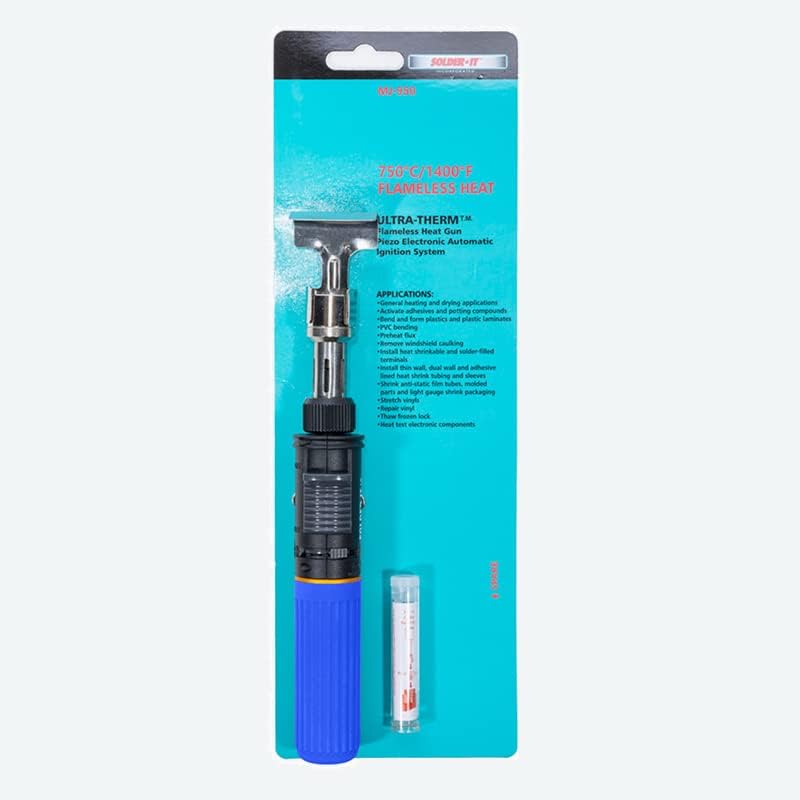 Solder-It Blue Ultra Therm Flameless Heat Gun (MJ-950) | Cordless Heat Gun with Wide Nozzle | Heavy Duty with 20 mL Butane Refill Tank | Mini Heat Gun for Crafts, Heat Shrink, and PVC Bending