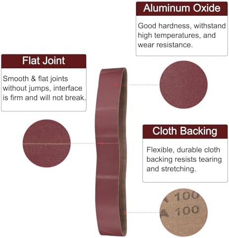 uxcell 10pcs 6" x 89" Sanding Belts 100 Grits Aluminum Oxide Abrasive Belt Sander Paper Sanding Papers for Metal Wood Grinding Polishing, Reddish Brown
