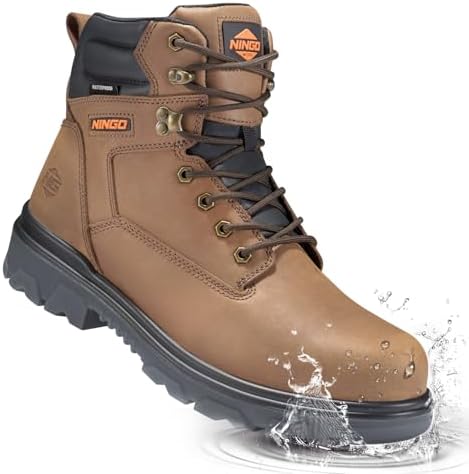 NINGO Waterproof Steel Toe Work Boots for Men, EH Rated, Puncture Proof