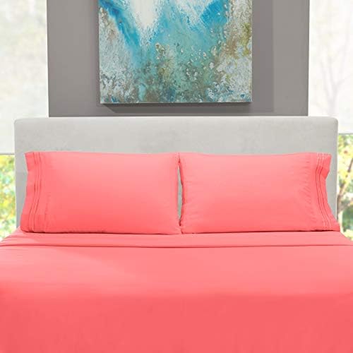 Hearth & Harbor King Size Sheets - 4 Piece Bed Sheet Set, Hotel Luxury Double Brushed Bed Sheets - Extra Soft Bedding Sheets & Pillowcases, King, Coral Pink