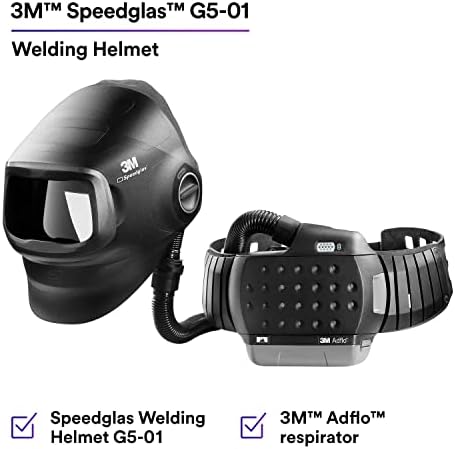 3M Speedglas Welding Helmet G5-01 and Adflo High-Altitude PAPR Assembly, No ADF, Heavy Duty with Flip Up Visor, Compact Design with Adjustable Head Suspension, Grinding and Metal Repair, 46-1101-00