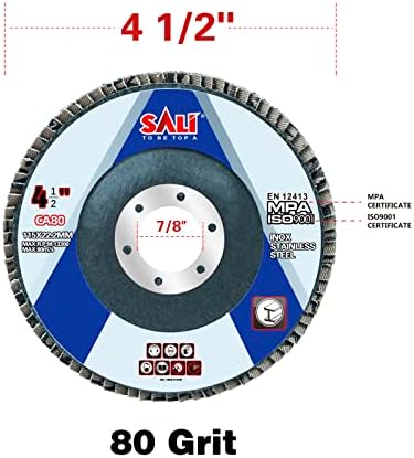 Sali 12 Pack Flap Disc 80 Grit 4.5" x 7/8-Inch Sanding Disc Bevel Type #29 Premium and Industrial Grade Angle Grinder Grinding Wheel High Performance Edge Grinding