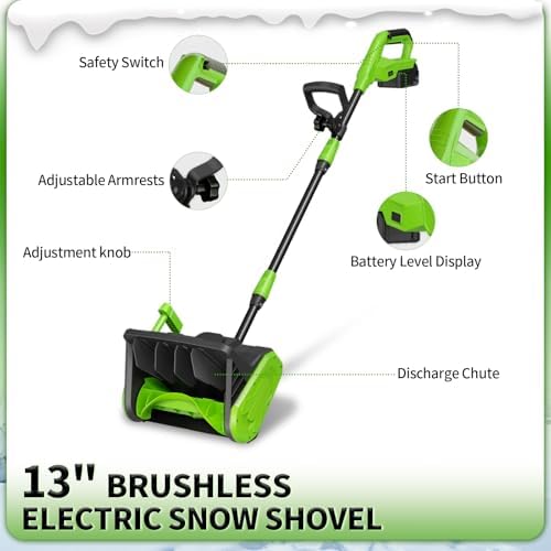 21V Cordless Snow Shovel, 13.38" Electric Snow Blower Cordless