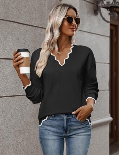 Zeagoo Women's 2026 Fall V Neck Sweater Long Sleeve Lightweight Knit Tops