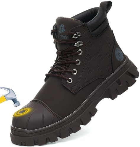 KELODON Waterproof Steel Toe Boots For Men 6 Inch Leather Steel Toe Shoes Non Slip Resistant Safety Work Boots Indestructible Lightweight Construction Boot
