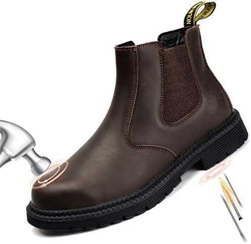 NOLINSHIELD Mens Steel Toe Work Boots Slip On Chelsea Safety Shoes