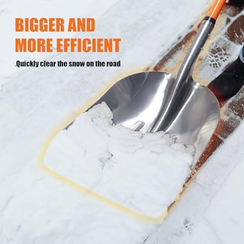 WIKER Aluminum Snow Shovel for Driveway, 45-Inch Large Capacity Blade, 3.5lbs Lightweight with Fiberglass D-Grip Handle, Heavy Duty Metal Snow Removal Tool for Home and Garden