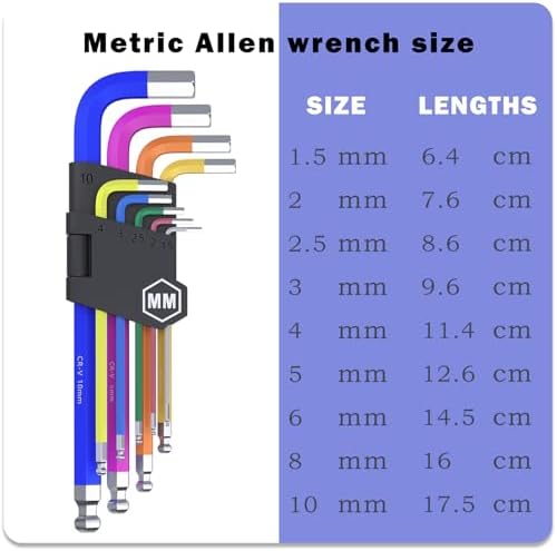 9 PCS Allen Key Set Metric Allen Wrenches Set Long Arm Ball End Hex Key Wrench Set 1.5 to 10mm