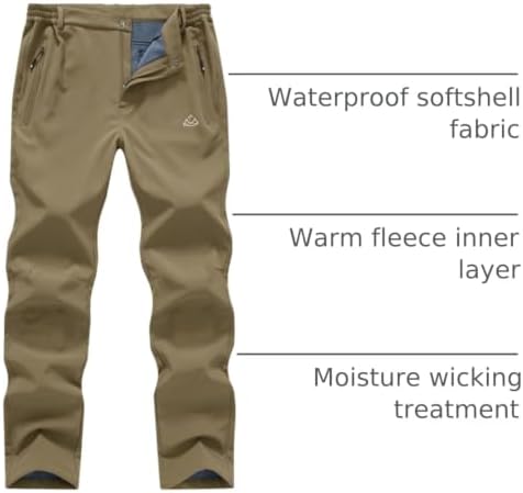 BASUDAM Men's Work Pants Softshell Winter Fleece Lined Insulated Outdoor