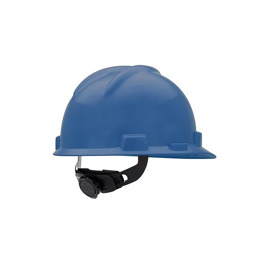 MSA 475359 V-Gard Cap Style Safety Hard Hat With Fas-Trac III Ratchet Suspension | Polyethylene Shell, Superior Impact Protection, Self Adjusting Crown Straps - Standard Size in Blue