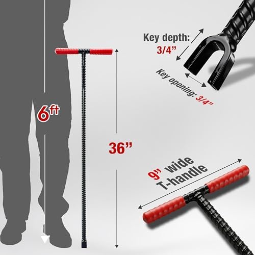HOMESTEAD 36" Water Meter Key - Steel T Handle, Water Key Shut Off Tool with U-shaped head