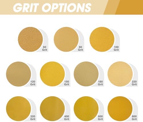CowboyBOB 100 PCS 6 Inch Gold PSA Sanding Discs 60 Grit Self Adhesive Sticky-Back Sandpaper for DA Sander Finishing Abrasive Sand Paper Woodworking Wood Metal Sanding Disc Roll