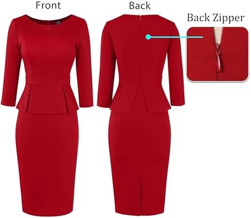 VFSHOW Womens Work Business Office Front Zipper Peplum Church Sheath Dress
