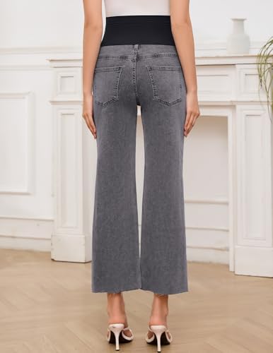 fitglam Women's Maternity Jeans Straight Leg Relaxed Fit Over Belly Pregnancy Denim Work Pants Maternity Clothes with Pockets