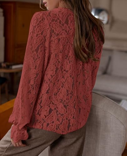 PRETTYGARDEN Women's Fall Trendy Long Sleeve Lace Tops