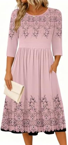 Zeagoo 3/4 Sleeve Women's Dress Casual Aline Summer Fall Midi Long Dresses
