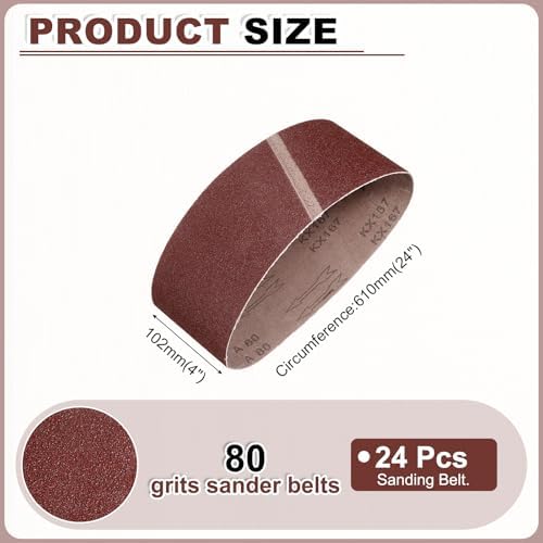 HARFINGTON 4 x 24 Inch Sanding Belts, 24 Pcs 80 Grits Aluminum Oxide Abrasive Belt Sander File Belt for Woodworking, Metal Polishing, Knife Sharpener
