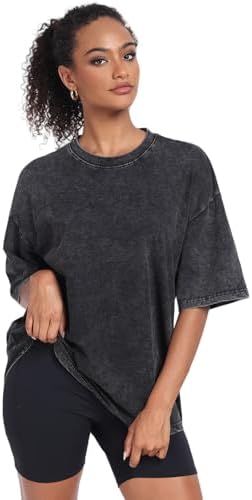 Womens Vintage Oversized T Shirts Acid Washed Baggy Cotton Tee Workout Gym Shirts Boyfriend Short Sleeve Tops
