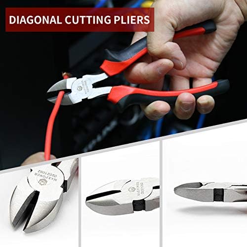MAXPOWER 6 Pieces Wrench and Pliers Set, Come with Kitbag, Included 8" Long Nose and Lineman's Plier, 8" Adjustable Wrench, 6" Diagonal Cutter, 7" Locking Pliers, 10" Groove Joint Plier