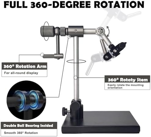 EUPHENG New Upgrade N075 Madison True Rotary Vise with Two Ball Bearings Inside More Smooth Fly Tying Vise with 360 Degree Rotation Easy Adjustment of Rotation Resistance 26 to 4/0 Hook Sizes