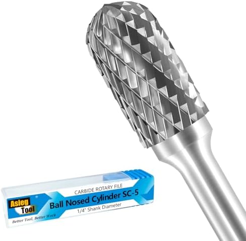 SC-5 Tungsten Carbide Burr Rotary File Cylindrical Shape with Radius End Double Cut with 1/4''Shank for Die Grinder Drill Bit