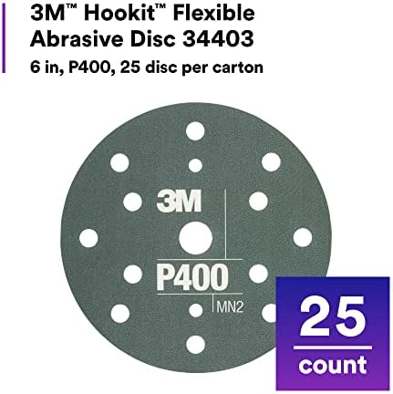 3M Hookit Flexible Abrasive Disc 34403, 6 in, 400+ Grade, 25 Pack