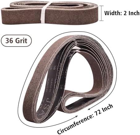 2 x 72 Inch Sanding Belts for Metal Grinding, 36 Grit, 6 Pack