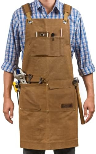Woodworking Shop Apron for Men, Waxed Canvas Work Tool Apron for Carpenter