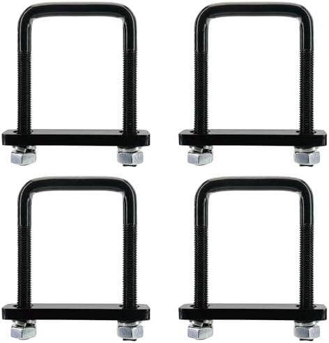 4 Pack Square U-Bolt for Trailer- Fits 4.0 Inch Wide Leaf Springs, Galvanized Steel Clamp Set, Secure Fit for Truck, Boat and Trailers, Black
