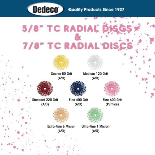 Dedeco Sunburst Radial Bristle Discs 48-Pack - 5/8" Curved - Pink 600 Grit (Fine, Pumice) - Aluminum Oxide for Polishing & Finishing