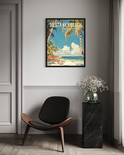 Siesta Key Beach Florida Black Framed Wall Art Print Poster, US Vintage Retro Beach Scenery Posters Prints for Restroom Home Picture Painting Artwork Gallery 219 (Siesta Key Beach Florida, 24"L x 18"W, Black Frame)