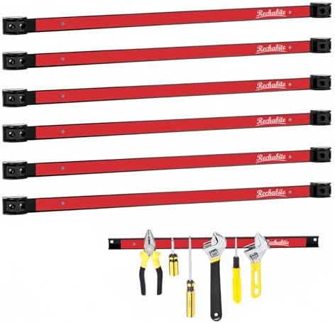 6 Pieces 24" Magnetic Tool Holder Strip, Red Magnet Bar, Metal Tool Organizer Rack for Garage Organization, Easy To Install in Workshop, Mounting Screws Included