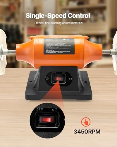 VEVOR 1/2HP Bench Buffer Polisher, 6-inch Bench Polishing Buffing Machine, 3450RPM Single Speed Benchtop Polisher with 2PCS Cloth Wheels & Cast Iron Base for Metal, Jewelry, Wood Polishing