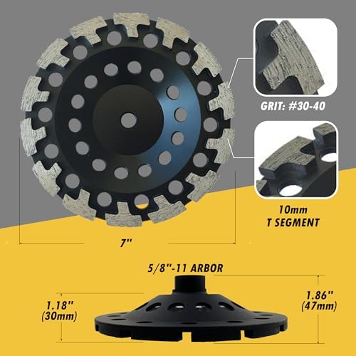 7" Diamond Grind Wheel T Seg Concrete & Coating, 5/8"-11 Threaded Arbor