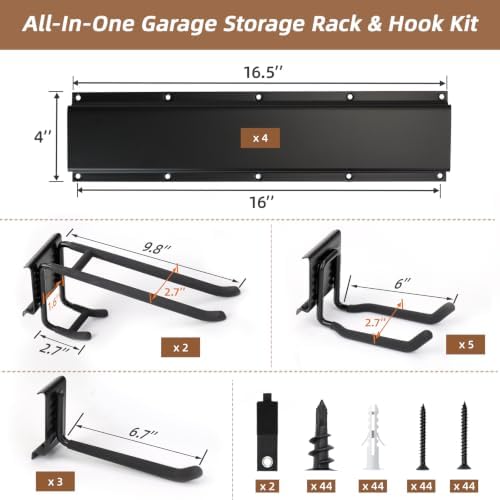 700lbs Garage Tool Organizer Wall Mount 66 Inch Heavy Duty Rack Hooks