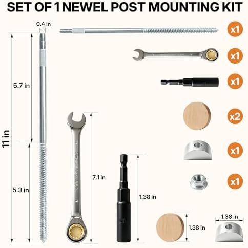 1PCS Newel Post Mounting Kit, Heavy Duty Hidden Newel Post Fastener with Rail Bolt Wrench, Installation Kit Staircase Newel Posts for Wooden Stair Railing, Deck Baluster