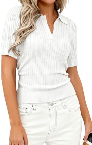 PRETTYGARDEN Women's Short Sleeve Sweater Polo Shirts