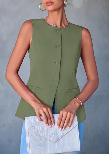 PRETTYGARDEN Women Tailored Suit Vest Business Casual Tops