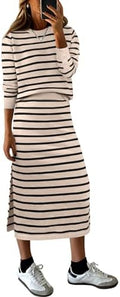 ANRABESS Women 2 Piece Striped Sweater Skirt Set