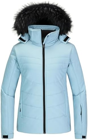 Skieer Women's Ski Jacket Waterproof Warm Puffer Thick Hooded Winter Coat
