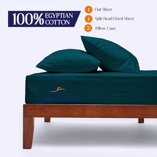 JS Sanders Collection 600TC Flex Top Queen Sheets for Sleep Number Bed - 100% Cotton 4 Pcs Top Split Queen Sheets for Adjustable Bed Queen 30 Inch Down Teal -18 Inch Deep