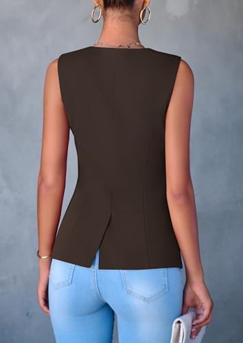 PRETTYGARDEN Women Tailored Suit Vest Business Casual Tops