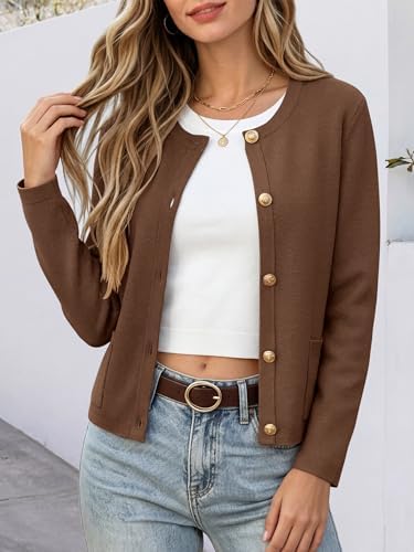 ANRABESS Women's Button Down Cropped Striped Cardigan Sweaters